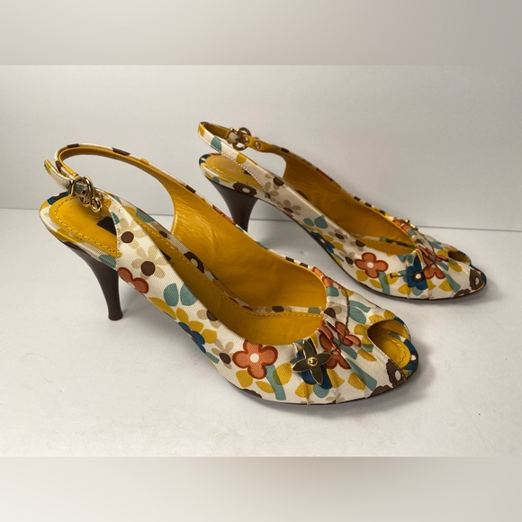 Louis Vuitton open toe slingback sandals heels multi 37 - Picture 3 of 11